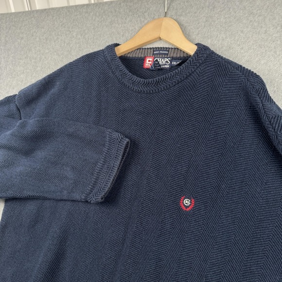 Chaps Ralph Lauren Other - Chaps Ralph Lauren Sweater Mens XXL Navy Blue‎ Chevron Knit Cotton Crew Preppy
